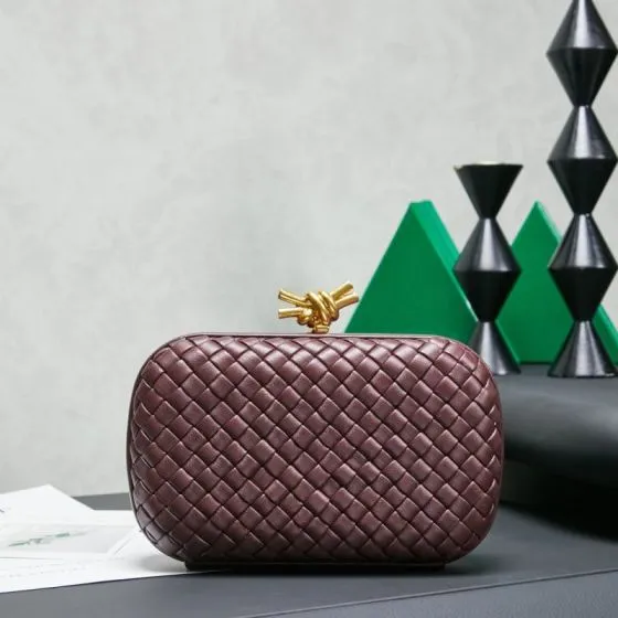 Bottega Veneta Knot Burgundy Intrecciato Leather 20x12cm clutch Top Quality Replica