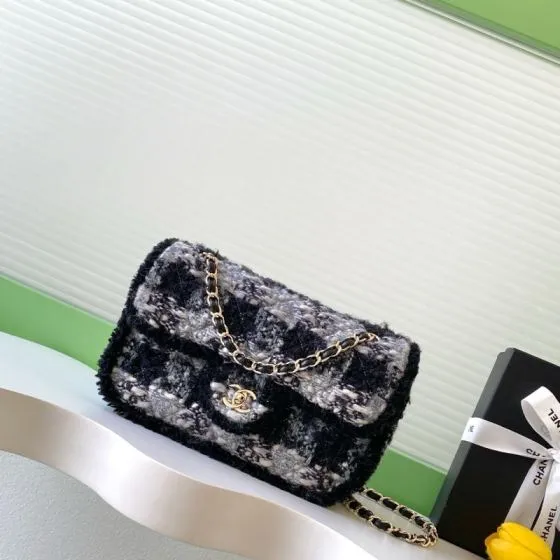 Chanel Classic Flap Black White Tweed shoulder Top Quality Replica