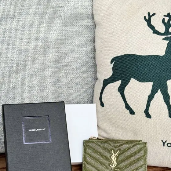 Saint Laurent Monogram Fragments Zipped Card Case Olive Green everyday — Top Quality Replica