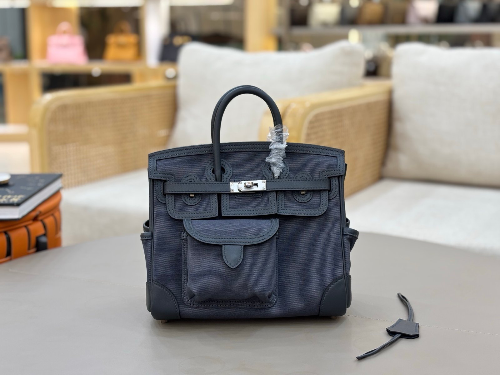 Hermes Cargo Birkin Navy canvas with leather trim 25cm everyday