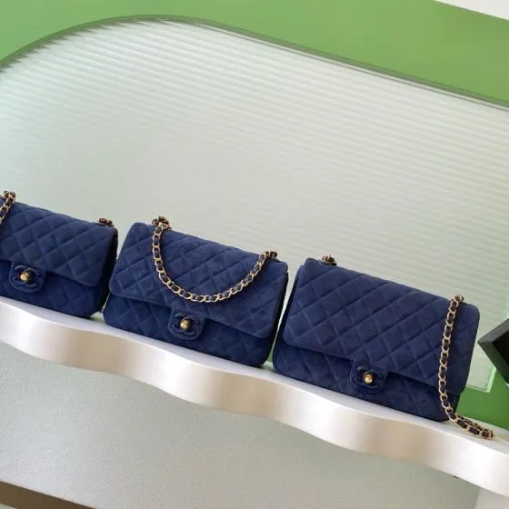 Chanel Classic Flap Navy suede shoulder Top Quality Replica