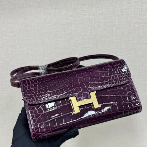 Hermes Constance To Go Purple crocodile crossbody — Premium Replica
