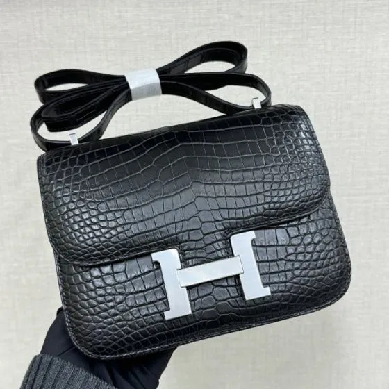 Hermes Constance Black crocodile 19cm shoulder — Premium Replica