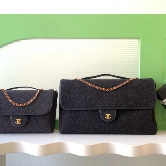 Chanel Dark grey felt shoulder 1 1 Replica