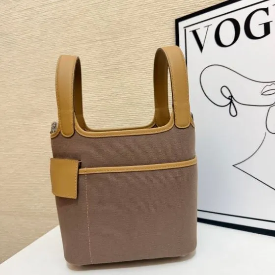 Hermes Cargo Picotin Taupe canvas with beige leather 18cm everyday — 1:1 Replica