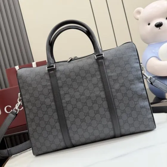 Gucci Gray GG monogram canvas with black leather work AAA Quality Replica