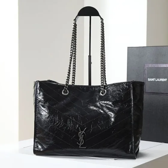 Saint Laurent Niki Shopping Tote Black crinkled leather — Premium Replica