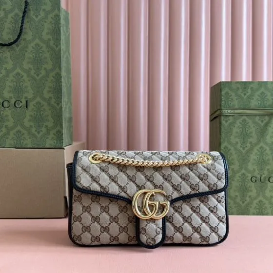 Gucci Marmont Beige GG canvas with black trim shoulder Premium Replica