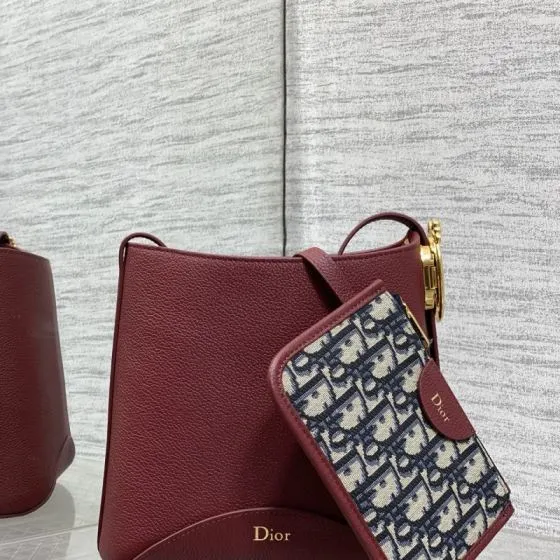 Dior Caro Burgundy leather with Oblique jacquard shoulder — Top Quality Replica