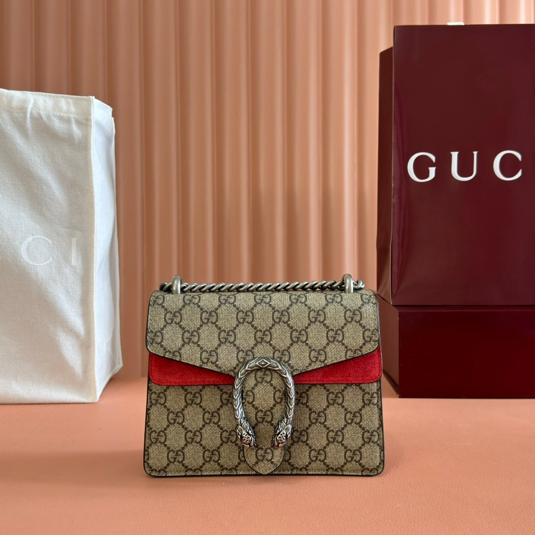 Gucci Dionysus 421970 GG Supreme with red suede 20 15 5 5cm crossbody everyday