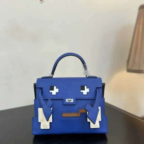 Hermes Mosaic Doll Blue Epsom leather top handle 1 1 Replica
