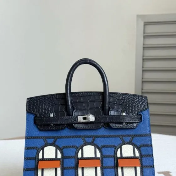 Hermes Birkin Blue and Black Croc-embossed leather 20 everyday — AAA Quality Replica