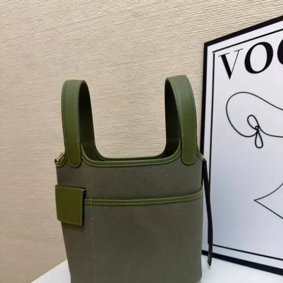 Hermes Cargo Picotin Olive Green canvas and leather 18cm everyday — 1:1 Replica