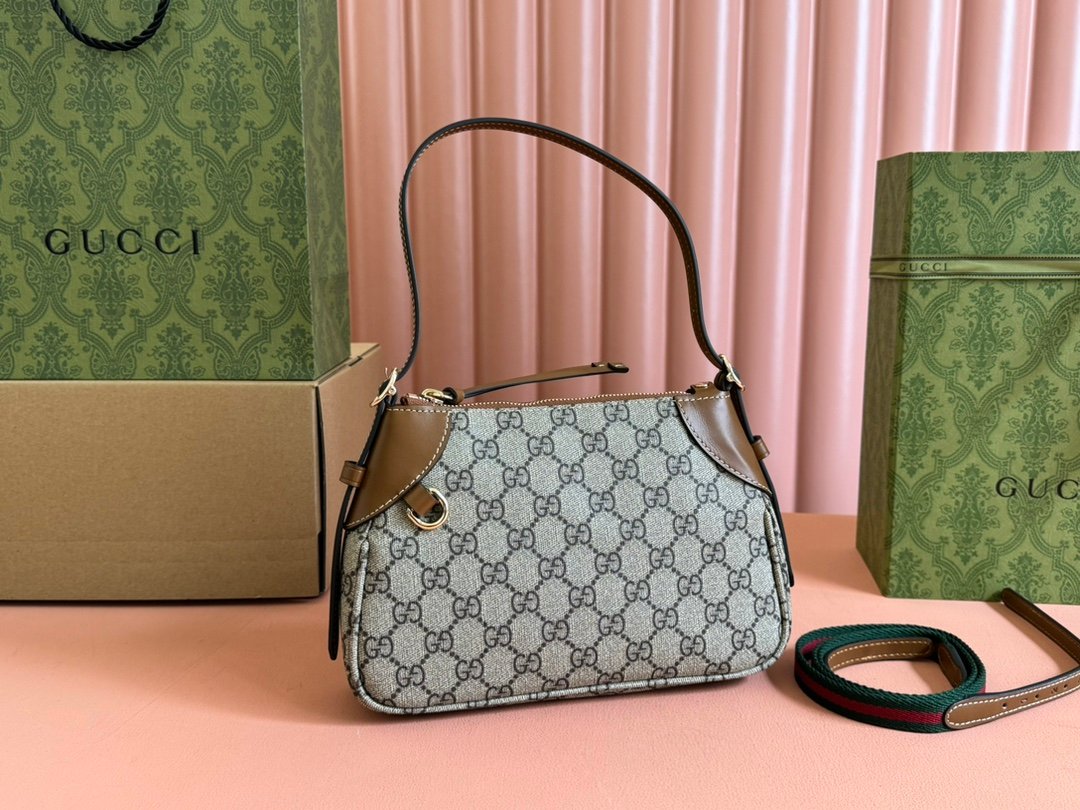 Gucci Ophidia Beige Ebony GG Supreme with Brown leather trim shoulder everyday