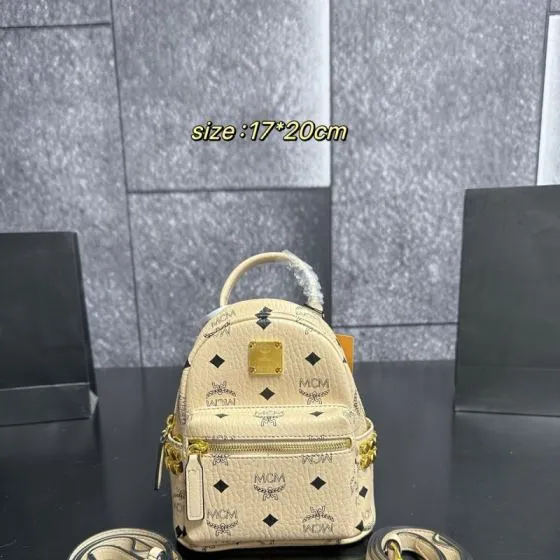 MCM Stark Beige Visetos Pink Visetos 17 20cm backpack AAA Quality Replica