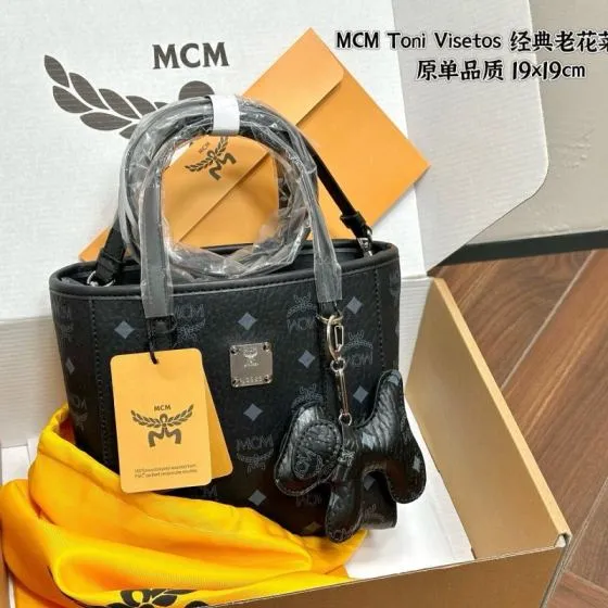 MCM Toni Visetos Black Visetos Pink Visetos 19x19cm tote AAA Quality Replica