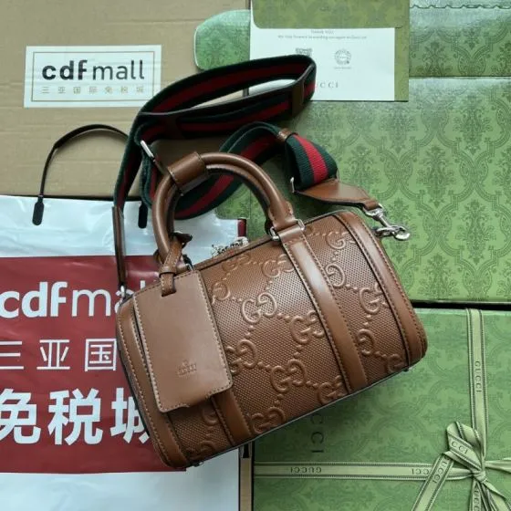 Gucci Brown GG embossed leather shoulder AAA Quality Replica