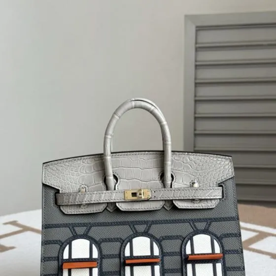 Hermes Birkin 20 Grey and White 20cm handbag — Top Quality Replica