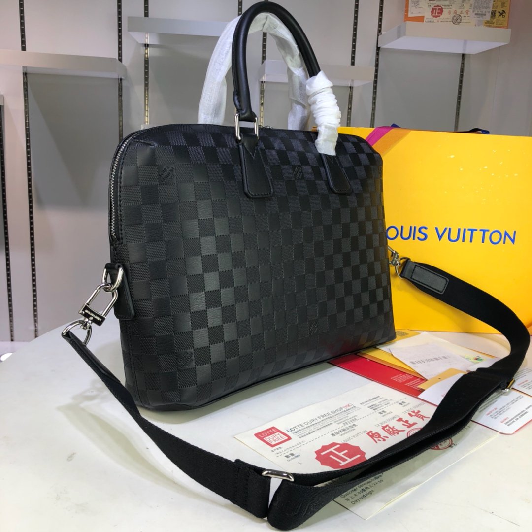 Louis Vuitton N48224 Black Damier Infini embossed checkered leather with silver hardware briefcase, crossbody work bag 37*28*6 cm photo 1