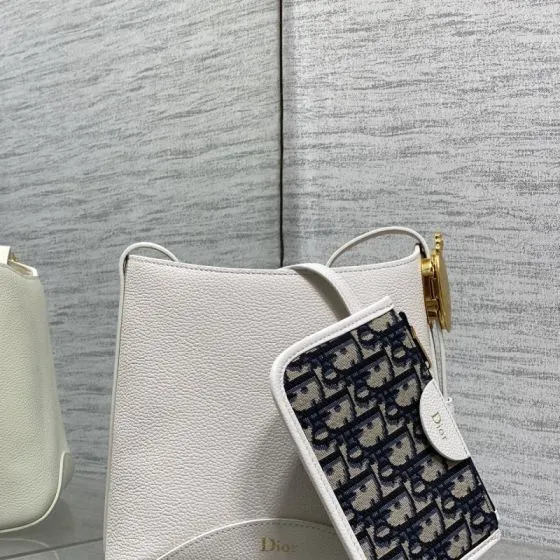 Dior White leather with blue Oblique pouch shoulder 1 1 Replica