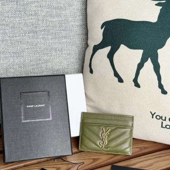 Saint Laurent Monogram card holder Olive green grained leather — Top Quality Replica