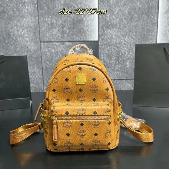 MCM Stark Cognac Visetos Pink Visetos 22 27cm backpack AAA Quality Replica