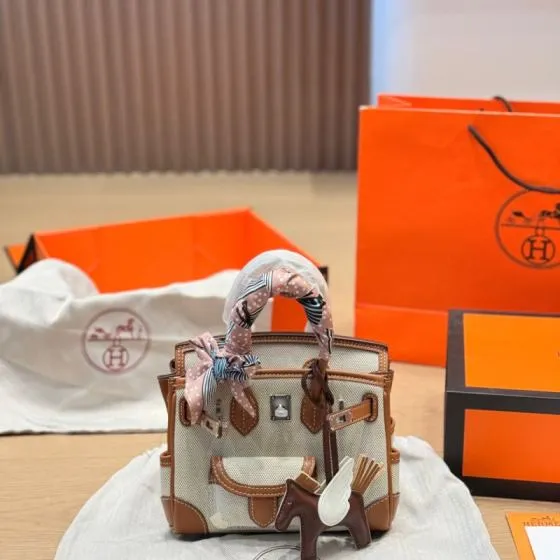 Hermes Birkin Beige canvas and Brown leather handbag — AAA Quality Replica