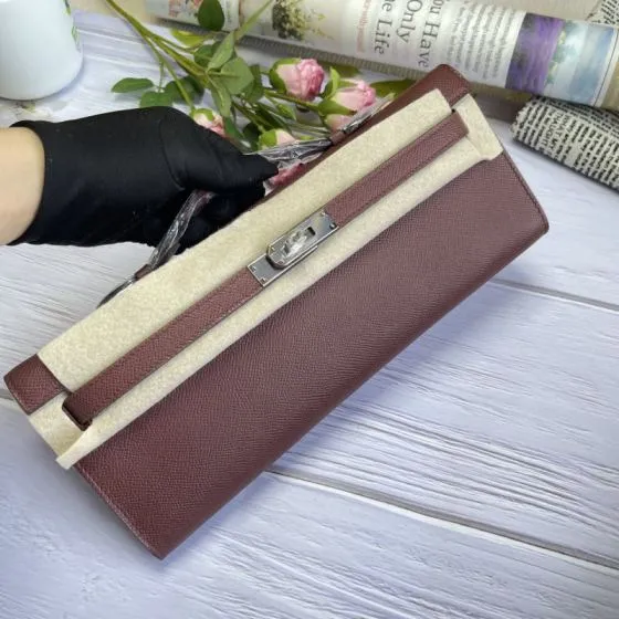 Hermes Kelly Cut Mauve Burgundy Epsom 31 evening 1 1 Replica