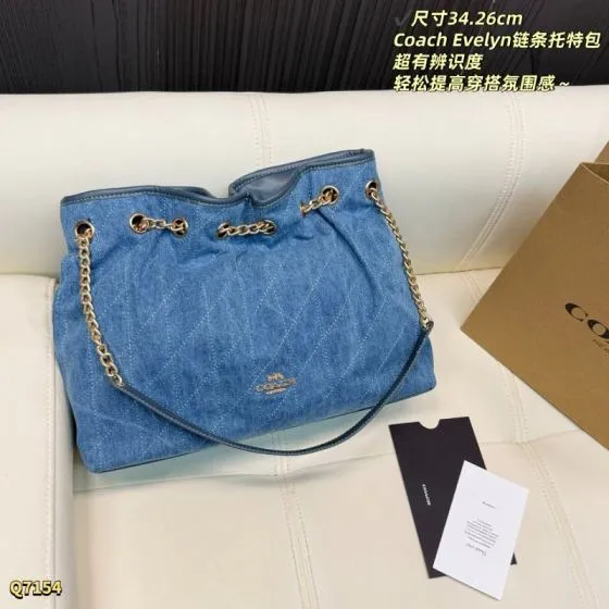 Coach Evelyn Denim blue 34x26cm tote AAA Quality Replica