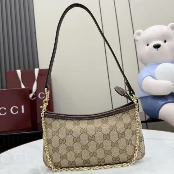 Gucci Beige GG canvas with brown trim shoulder Top Quality Replica