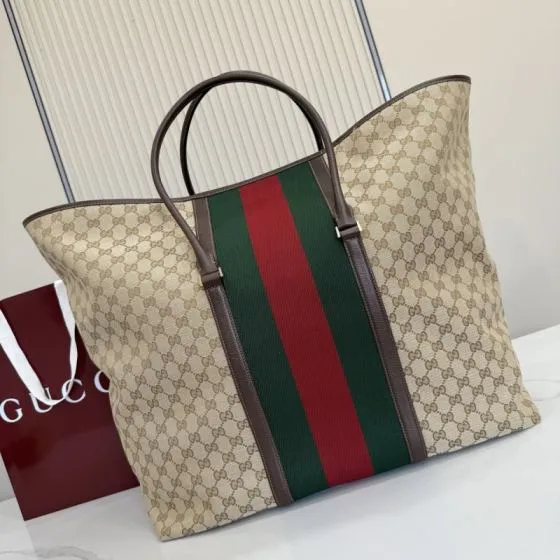 Gucci Ophidia tote Beige Ebony GG Supreme with green and red Web AAA Quality Replica