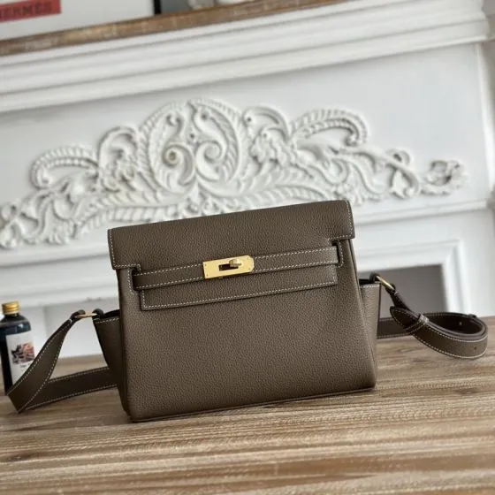 Hermes Kelly Messenger Etoupe Togo crossbody AAA Quality Replica