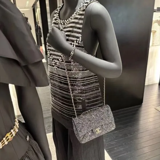 Chanel Classic Flap Black crystal evening Premium Replica