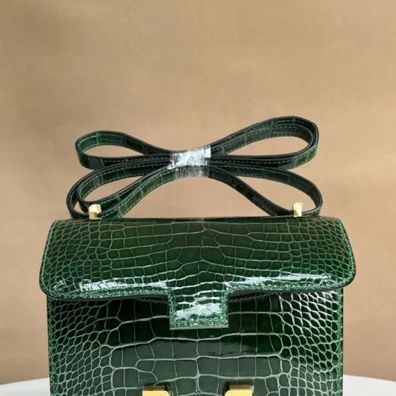 Hermes Constance 19 Emerald green glossy crocodile 19 shoulder — AAA Quality Replica