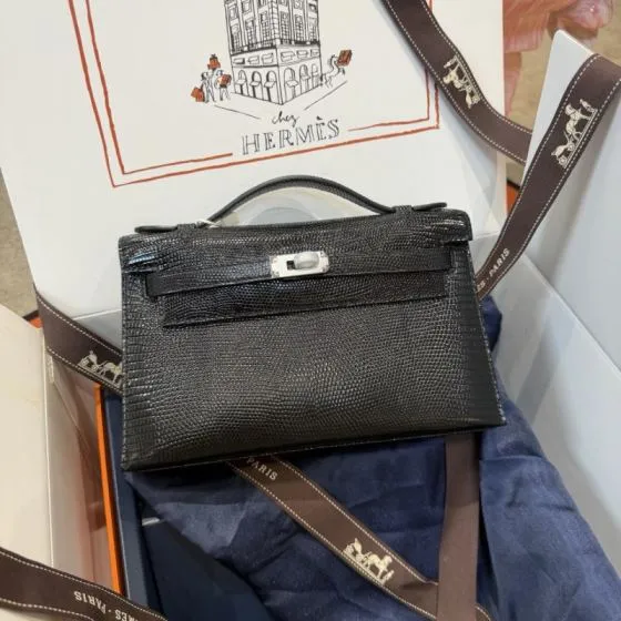 Hermes Kelly Danse Black lizard crossbody Premium Replica