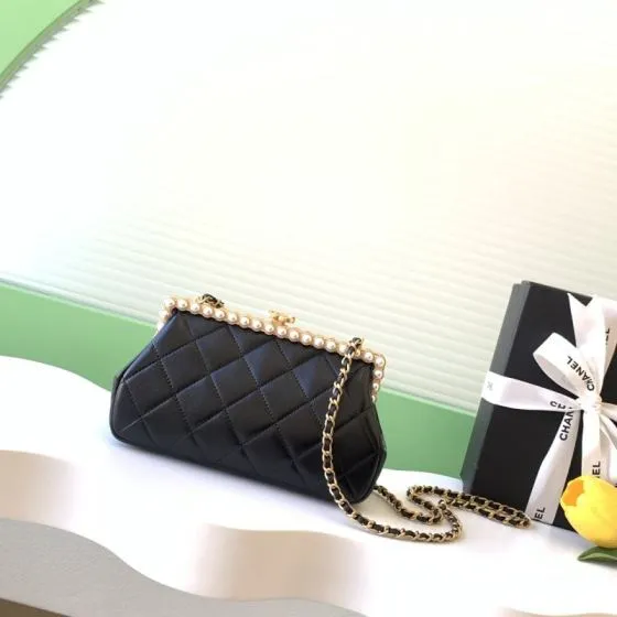 Chanel Coco Pearl Flap Black shoulder Top Quality Replica