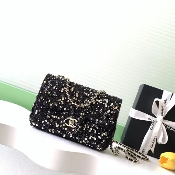 Chanel Classic Flap Black sequin mini shoulder 1 1 Replica