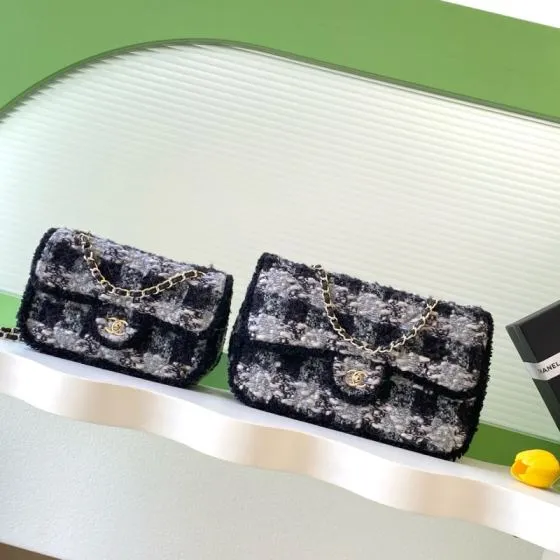 Chanel Classic Flap Black and white tweed shoulder AAA Quality Replica