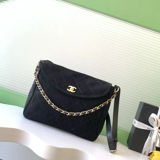 Chanel Black suede 30cm shoulder Premium Replica