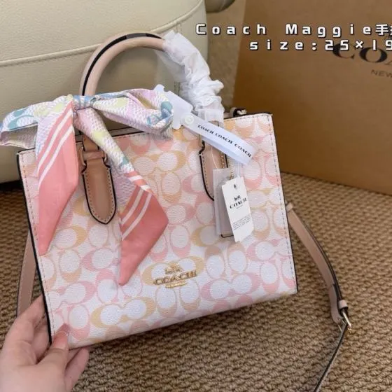 Coach Maggie Pastel gradient signature coated canvas with beige leather trim 25x19cm tote AAA Quality Replica