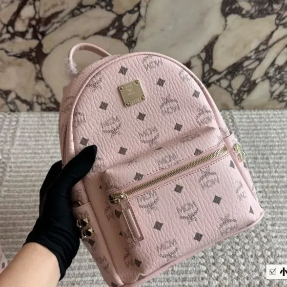MCM Stark Pink Visetos small 27cm backpack AAA Quality Replica
