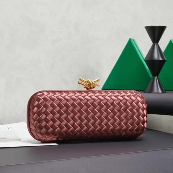 Bottega Veneta Knot Clutch Burgundy Satin 20x10cm clutch AAA Quality Replica