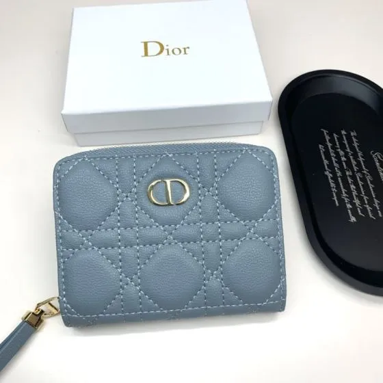 Dior Caro Blue-gray small wallet — 1:1 Replica