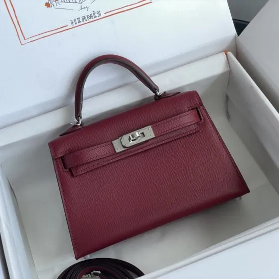 Hermes Mini Kelly II Burgundy mini crossbody AAA Quality Replica