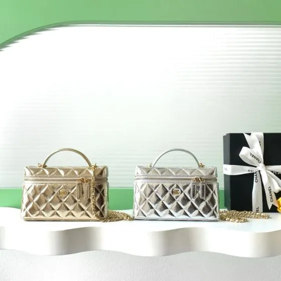 Chanel Vanity Case Metallic Silver crossbody 1 1 Replica