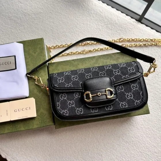 Gucci Horsebit 1955 Black GG denim shoulder Premium Replica