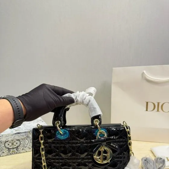 Dior Lady Black patent mini shoulder Premium Replica