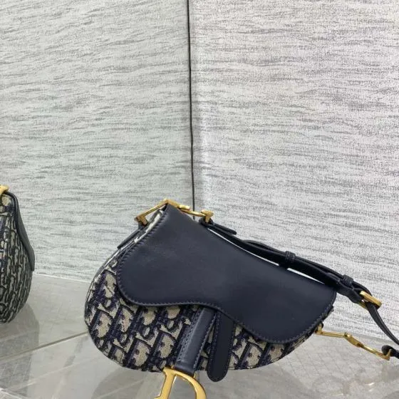 Dior Blue Oblique canvas with black leather crossbody — Premium Replica