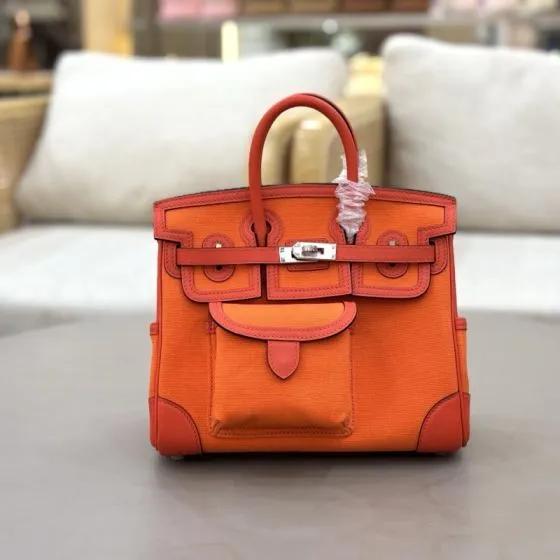 Hermes Cargo Birkin 25 Orange canvas with red leather trim 25cm everyday — Premium Replica