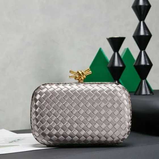Bottega Veneta Silver Intrecciato satin with snakeskin trim 20x13cm clutch Top Quality Replica
